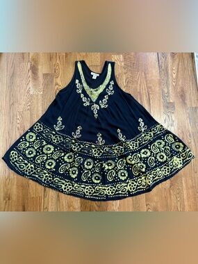 Gypsie Blu Women's Black and Yellow Caftan Cover Up Boho Fairy Coastal Resort OS